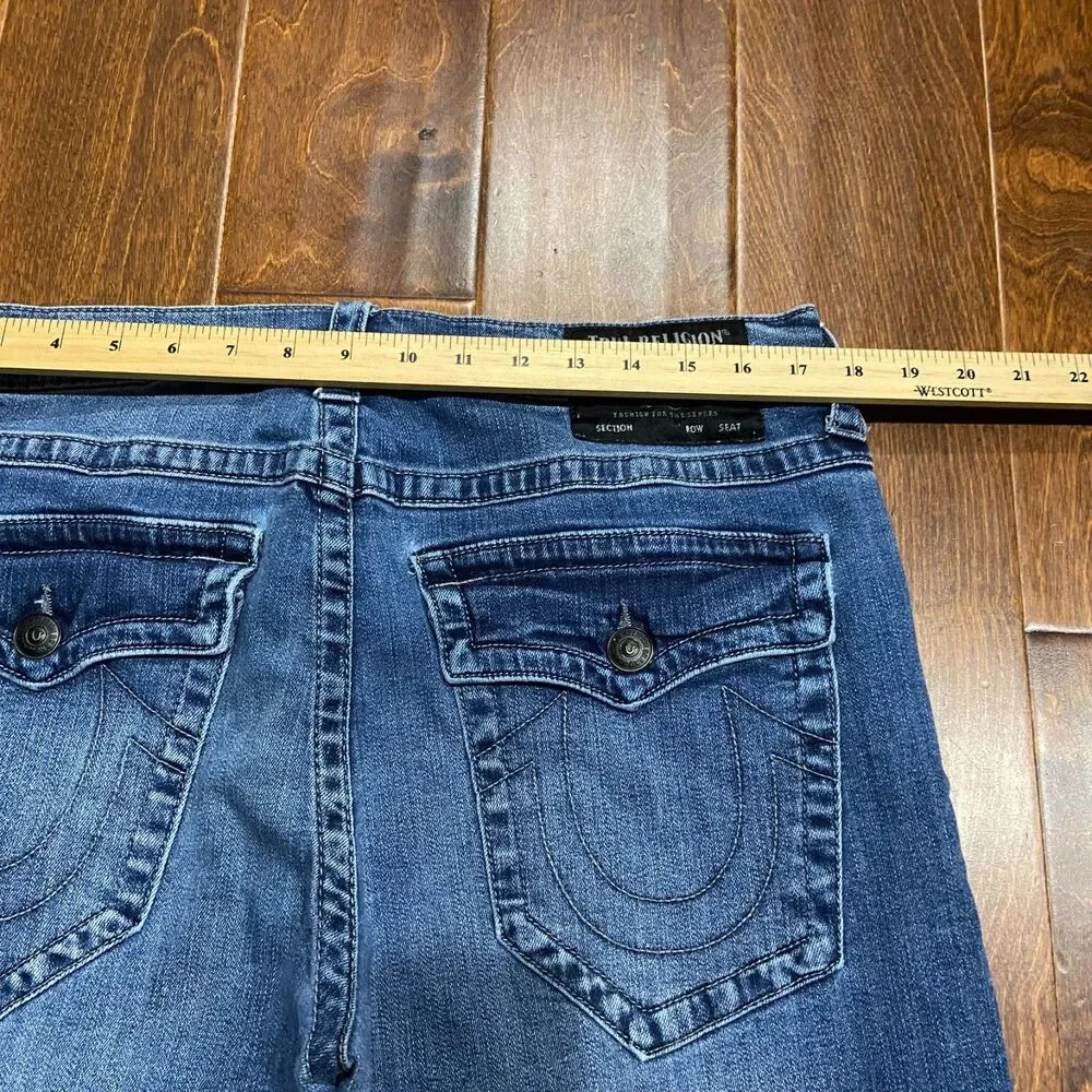 True Religion Relaxed Straight Flap Pocket Denim Blue Jeans Men's Size 34W x 34L